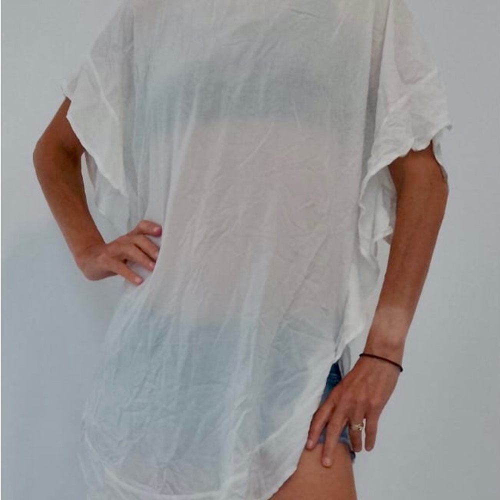 White Flowy Swim Coverup with Dolman Sleeves